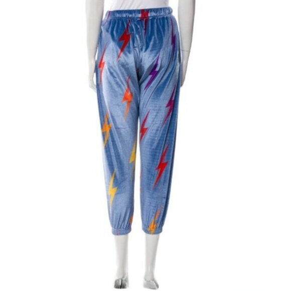AVIATOR NATION Velvet Lightning Bolt Stitch Repeat AOP Jogger S Sweatpants Blue - Picture 5 of 5